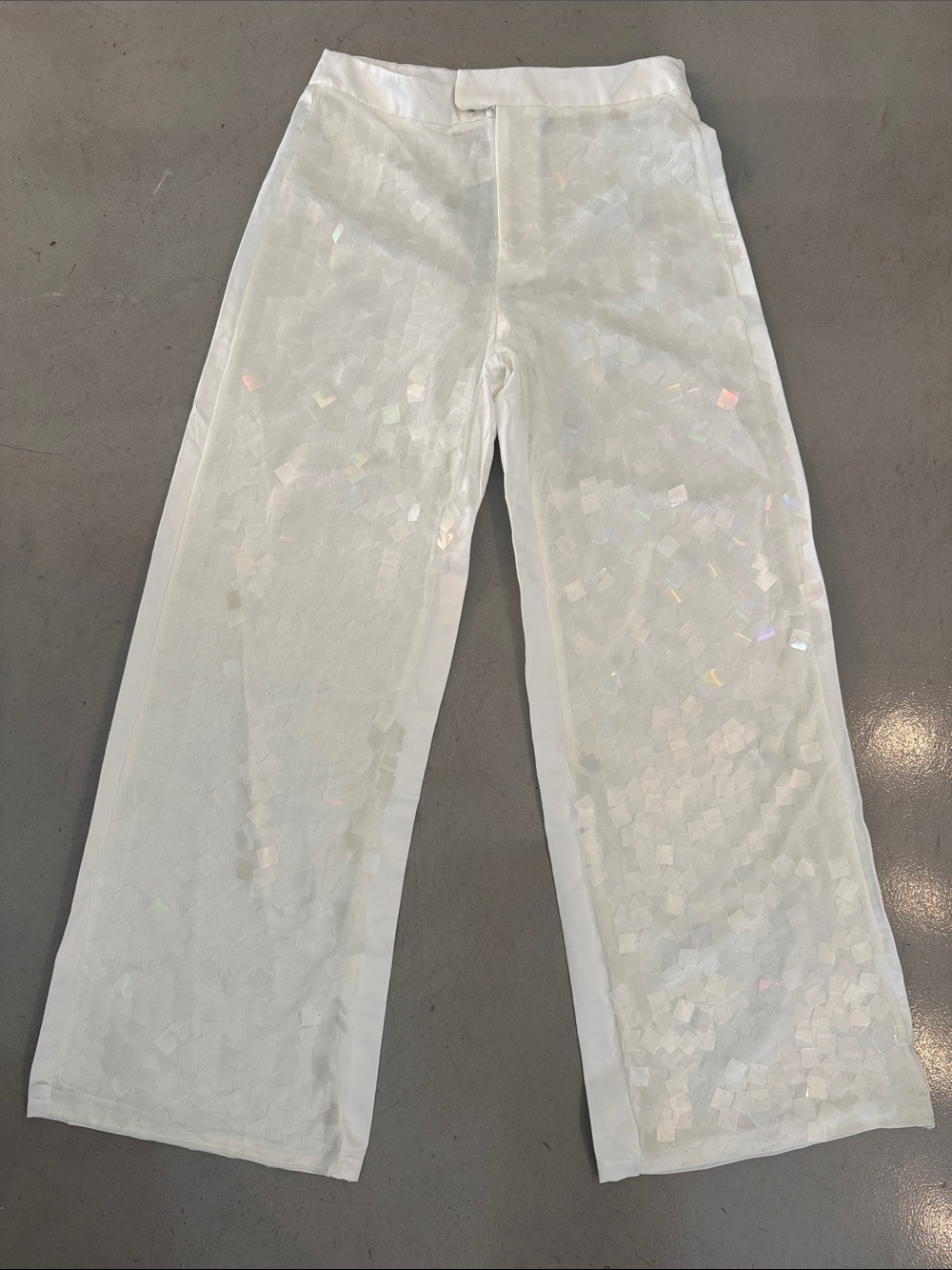 Bridal White Iridescent Sequin Wide-Leg Pants